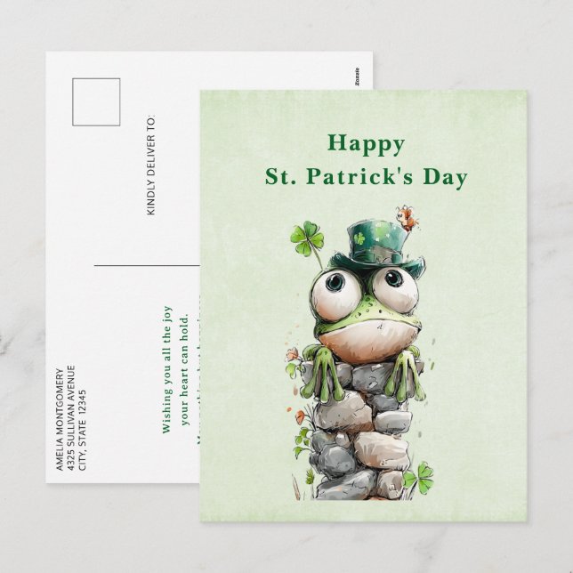 Frog with Green Hat Cute St. Patrick's Day Holiday Postcard (Front/Back)