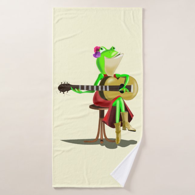 Frog with Guitar Bath Towel (Bath Towel)