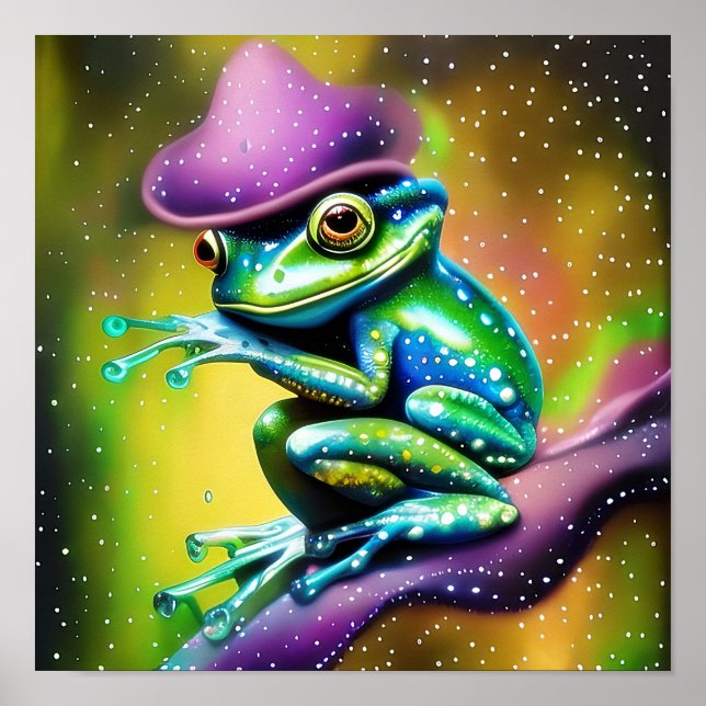 Frog with hat in the rain   poster (Front)