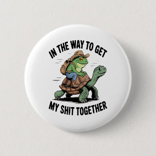Frog with Hat Riding Turtle 2 Inch Round Button