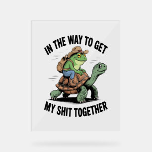 Frog with Hat Riding Turtle Acrylic Sign