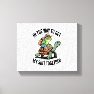 Frog with Hat Riding Turtle Canvas Print