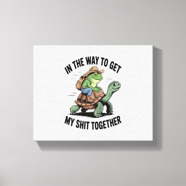 Frog with Hat Riding Turtle Canvas Print (Front)