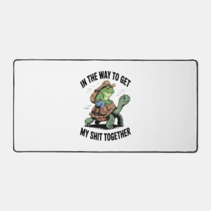 Frog with Hat Riding Turtle Desk Mat