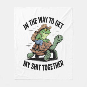 Frog with Hat Riding Turtle Fleece Blanket