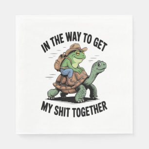 Frog with Hat Riding Turtle Napkin