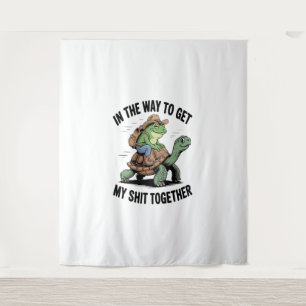 Frog with Hat Riding Turtle Tapestry