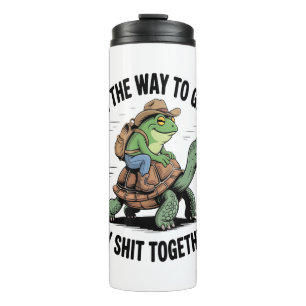 Frog with Hat Riding Turtle Thermal Tumbler