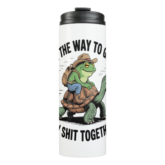 Frog with Hat Riding Turtle Thermal Tumbler (Front)
