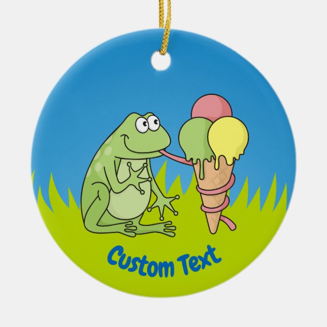 Frog with Icecream Ceramic Ornament (Front)