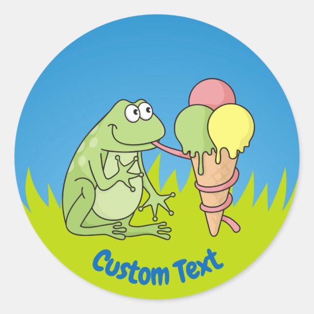Frog with Icecream Classic Round Sticker (Front)