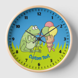 Frog with Icecream Large Clock