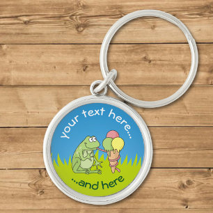 Frog with Icecream on Grass Keychain