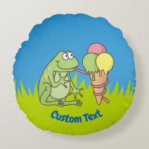 Frog with Icecream Round Pillow
