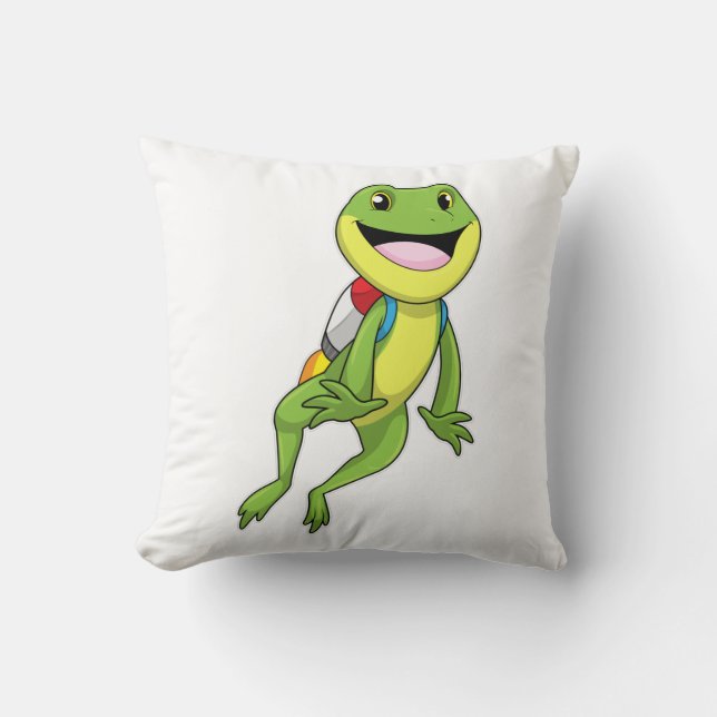 Frog with Jetpack Throw Pillow (Front)