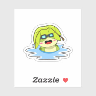 Frog with Leaf at Swimming