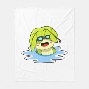 Frog with Leaf at Swimming Fleece Blanket