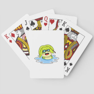 Frog with Leaf at Swimming Playing Cards