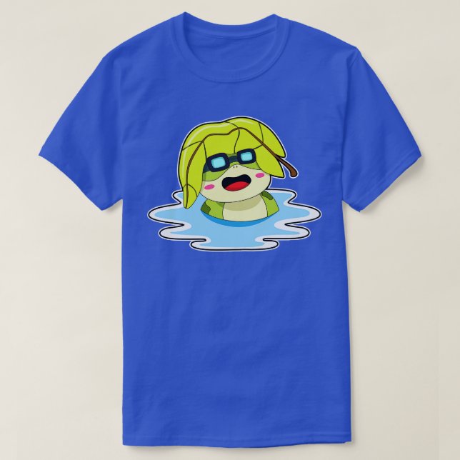 Frog With Leaf At Swimming  T-Shirt (Design Front)