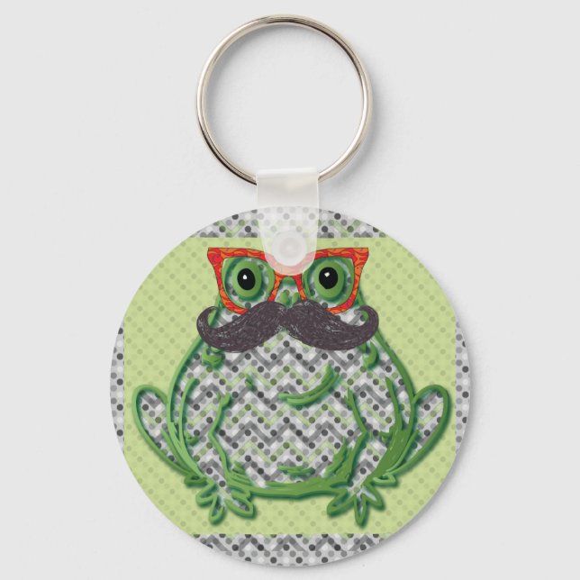 Frog with moustache and fish glasses by Artinspire Keychain (Front)