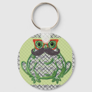 Frog with moustache and fish glasses by keychain