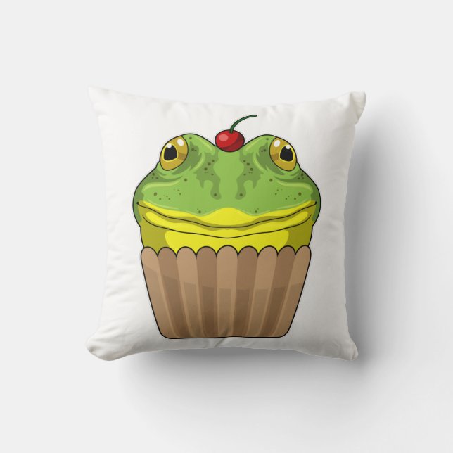 Frog with Muffin Throw Pillow (Front)