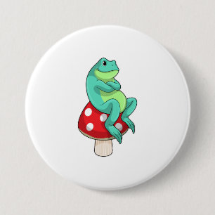 Frog with Mushroom 3 Inch Round Button