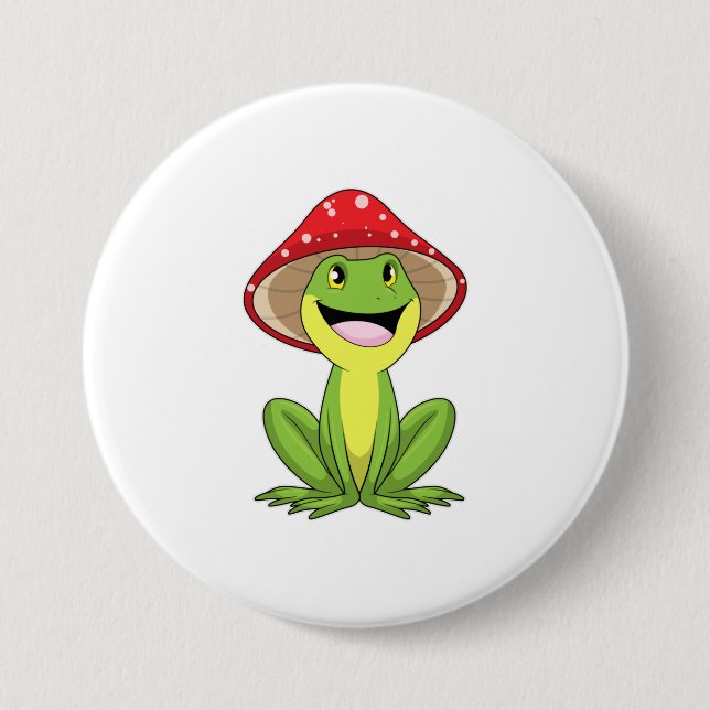 Frog with Mushroom 3 Inch Round Button (Front)