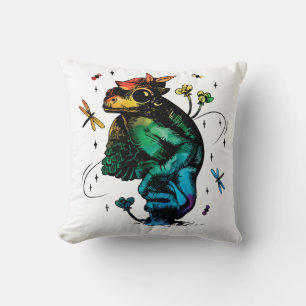Frog with mushroom Cottagecore Hand Drawn Style Throw Pillow