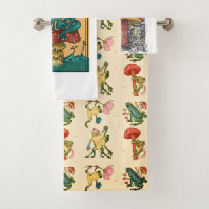 Frog with mushroom Cottagecore style design Bath Towel Set