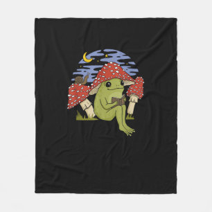 Frog With Mushroom Hat - Cottagecore Goblincore Bo Fleece Blanket