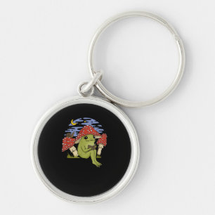 Frog With Mushroom Hat - Cottagecore Goblincore Bo Keychain