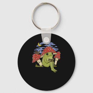Frog With Mushroom Hat - Cottagecore Goblincore Bo Keychain