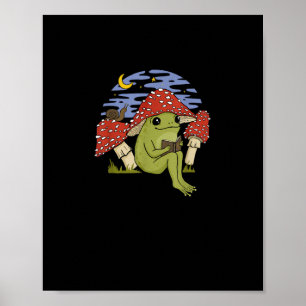 Frog With Mushroom Hat - Cottagecore Goblincore Bo Poster
