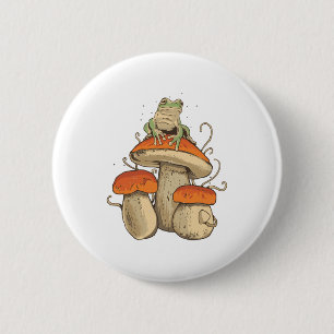 Frog with mushrooms 2 inch round button