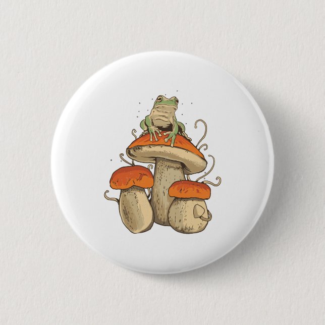Frog with mushrooms 2 inch round button (Front)