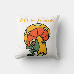 frog with mushrooms, let's be friends throw pillow