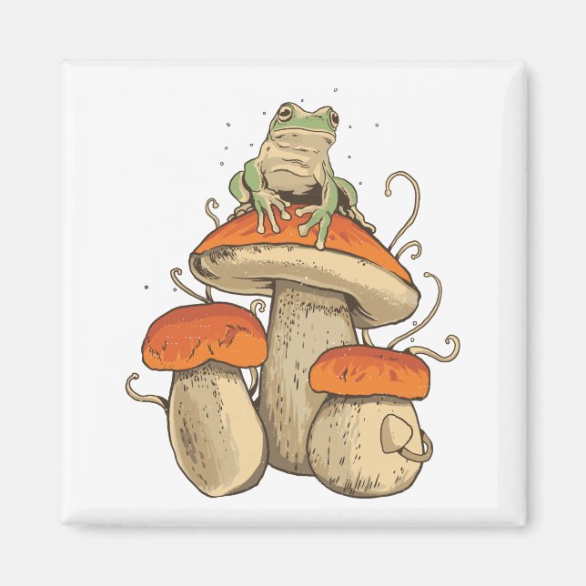 Frog with mushrooms magnet (Front)
