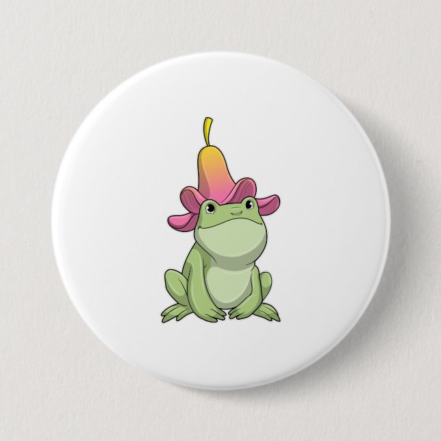 Frog with Plumeria 3 Inch Round Button (Front)