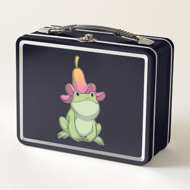 Frog with Plumeria Metal Lunch Box (Front)