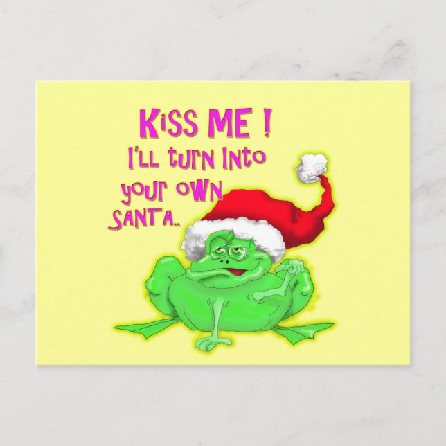 Frog with Santa hat Funny saying Holiday Postcard (Front)