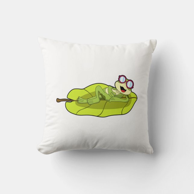 Frog with Sunglasses Throw Pillow (Front)