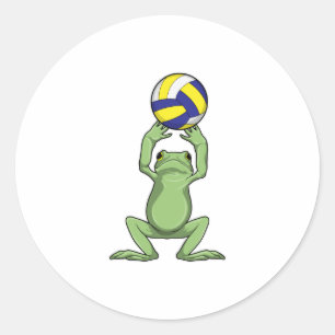 Frog with Volleyball Classic Round Sticker