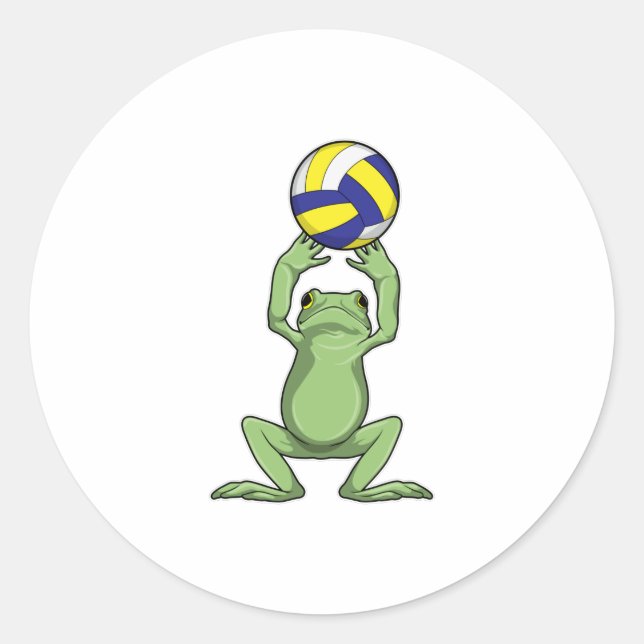 Frog with Volleyball Classic Round Sticker (Front)