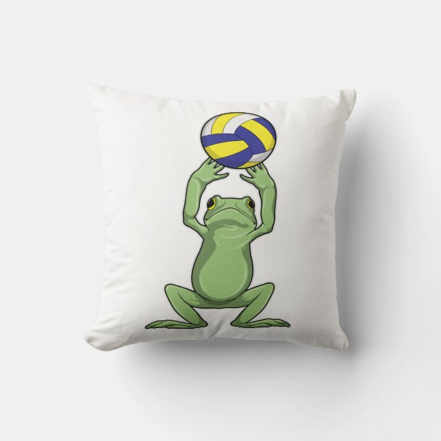 Frog with Volleyball Throw Pillow (Front)
