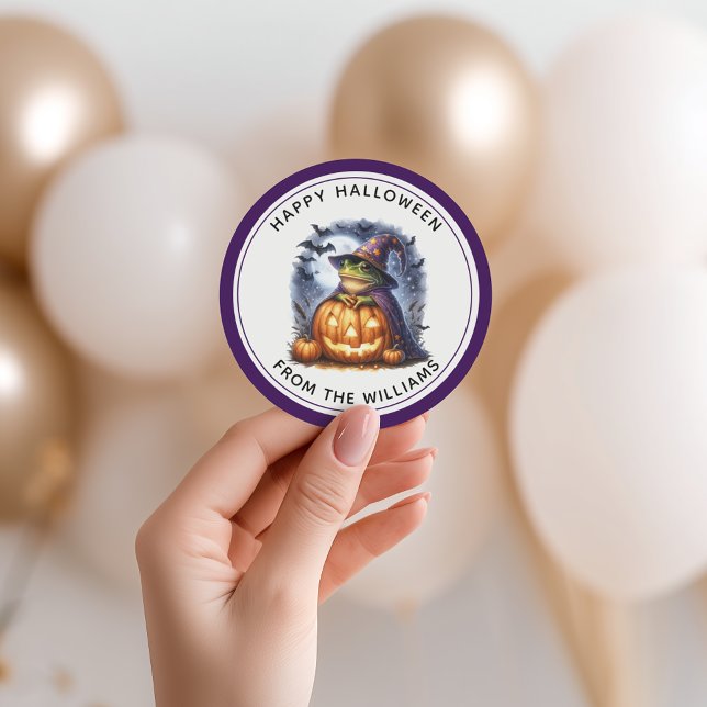 Frog wizard Happy Halloween Party Classic Round Sticker (Creator Uploaded)