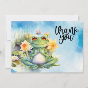Frog Yoga Thank you card with pond background