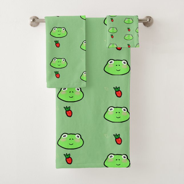 Frogcore Aesthetic and Strawberry Personalized Bath Towel Set (Insitu)