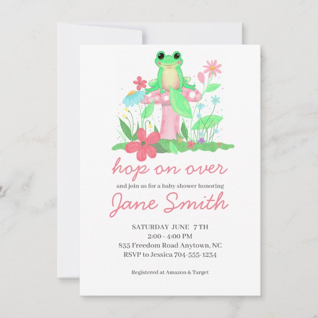Froggie Fun Grenouille Invitation Bébé Fille (Devant)