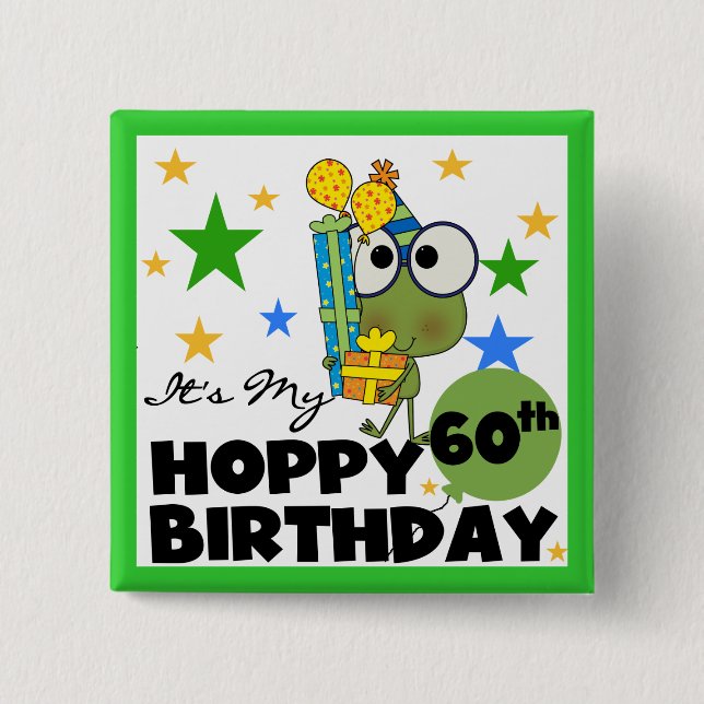 Froggie Hoppy 60th Birthday 2 Inch Square Button (Front)